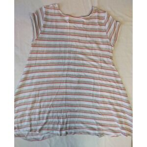 Puella Womens Small Striped A-Line Tunic‎ Top Short Sleeve Tan Orange White USA